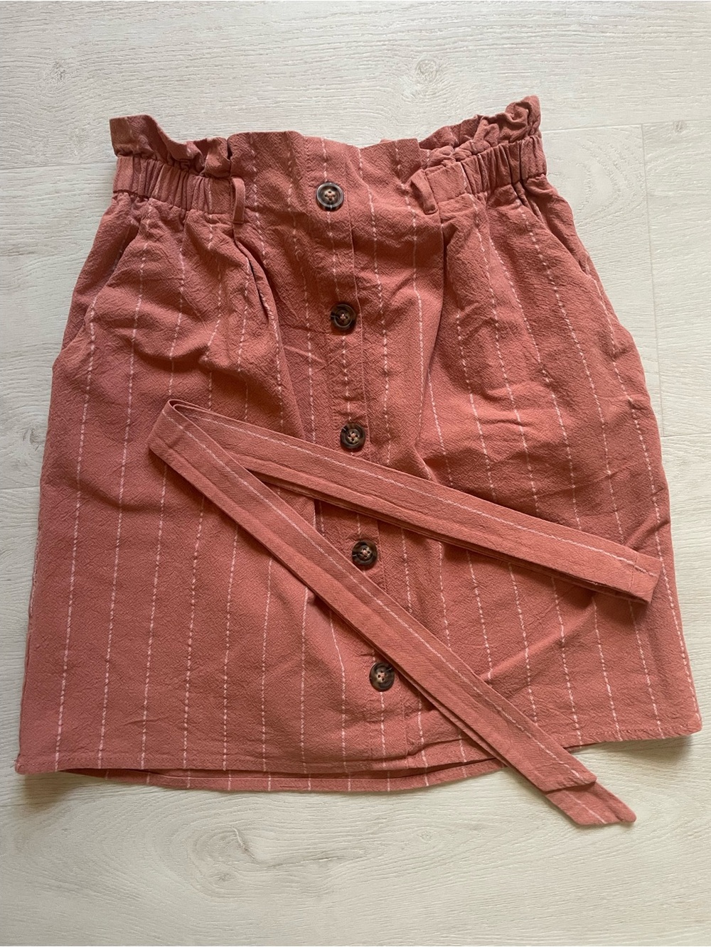 Sienna Sky Rusty Rose Button-Front Paperbag Mini Skirt